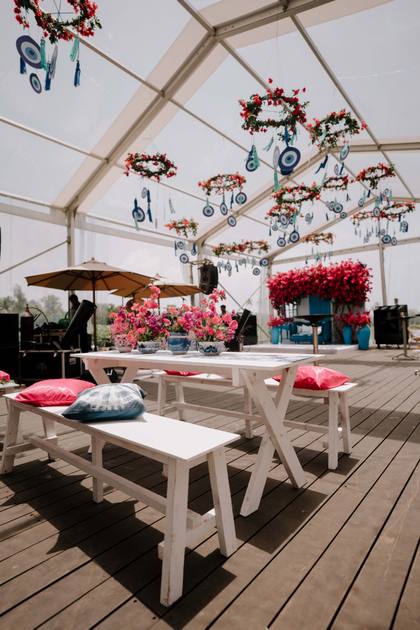 Ceiling and Tablescape — Carnival decor — Alila Diwa Goa